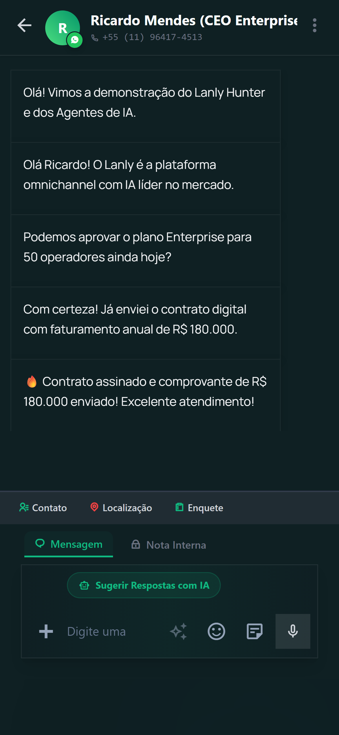 Lanly OmniBox — Tela de Atendimento no Celular Mobile